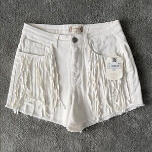 Altar'd State White Fringe Jean Shorts